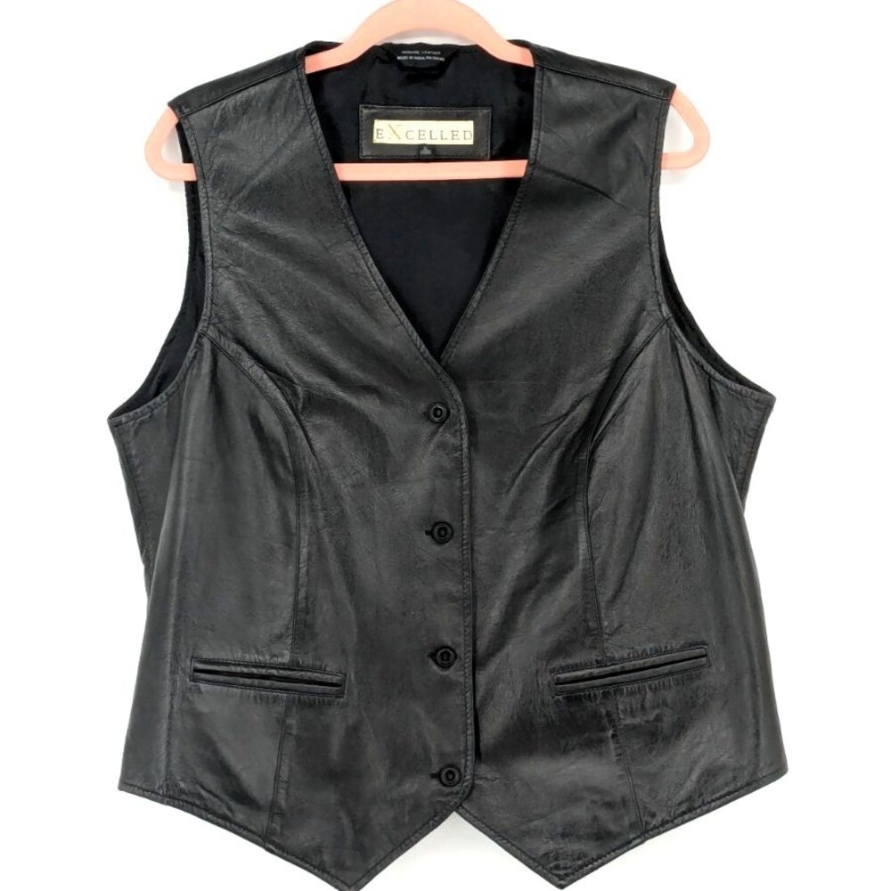EXCELLED Womens Black Leather Vest SIZE XL Motercycle Grunge Gothic